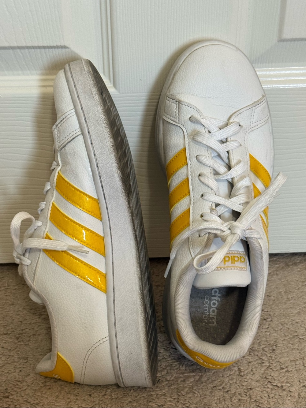 Adidas Grand Court Cloudfoam Comfort White Yellow Sneakers Women’s Size 9